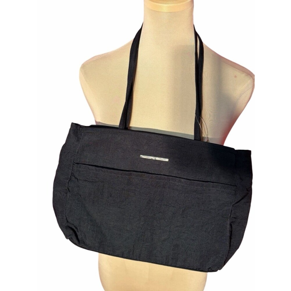 Black Canvas Shoulder Tote with Front Slip Pocket